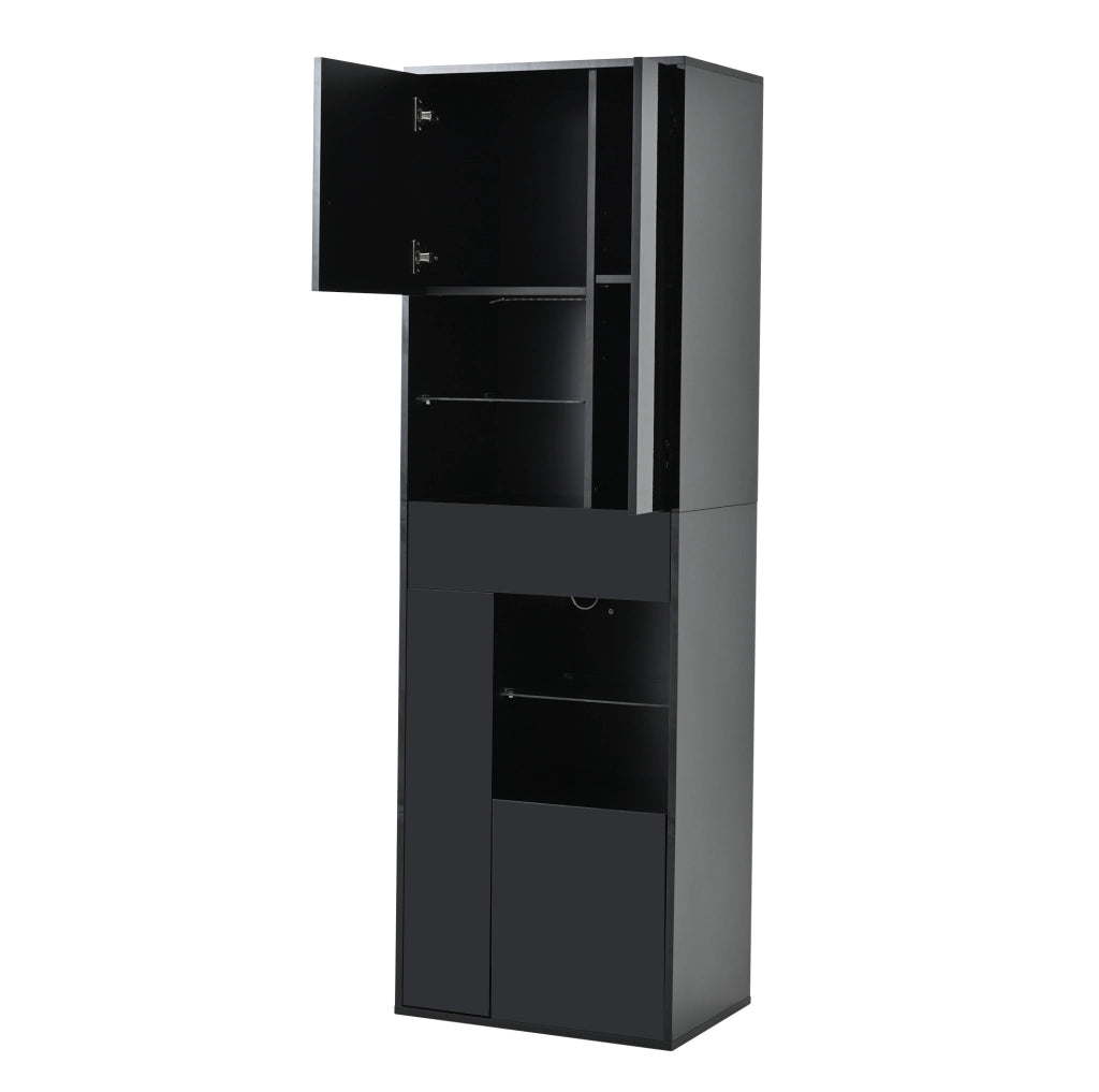 Vetrina alta 55x38x170 cm con LED; 1 cassetto e 4 vani chiusi; nera HOMVRA