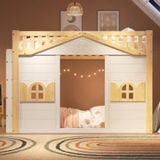 LETTO a soppalco per bambini 90x200 cm in pino bianco con finestra e rete a doghe