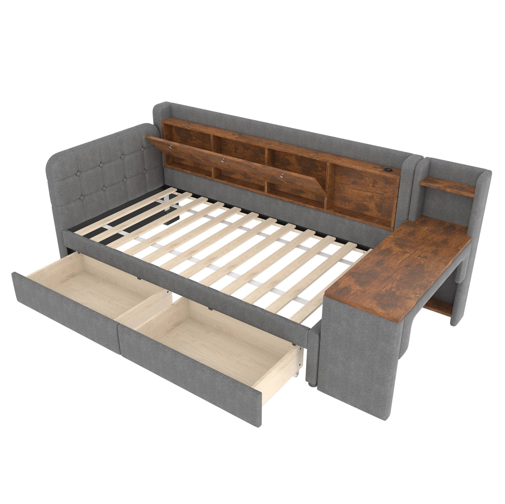 Letto multifunzione 90x200 cm con cassetti, scrivania e porte USB