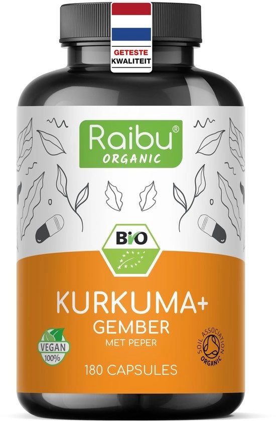 Capsule di Curcuma con Zenzero - 180 Capsule ad Alta Dosi - Qualità Biologica - Vegana - Senza Additivi - Con Pepe Nero - Integratore Alimentare