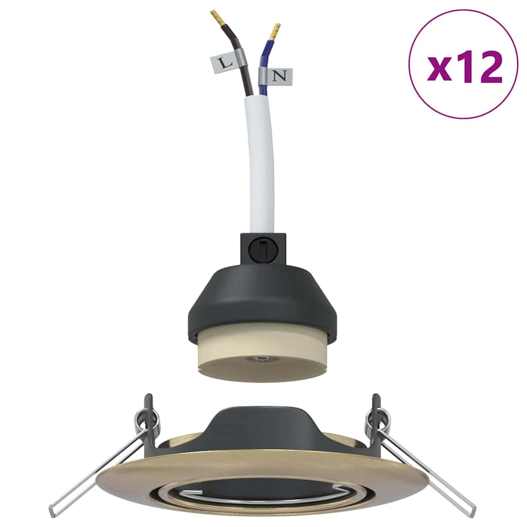 Set di 12 faretti da incasso moderni orientabili 9 x 9 x 2,5 cm in metallo ottone 02_0058283
