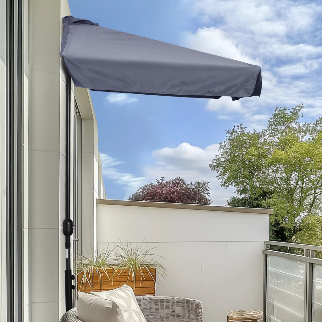 EasyComfort Ombrellone Semicircolare da Parete 2.5x2.3m, con Apertura a Manovella, in Metallo e Poliestere, Grigio