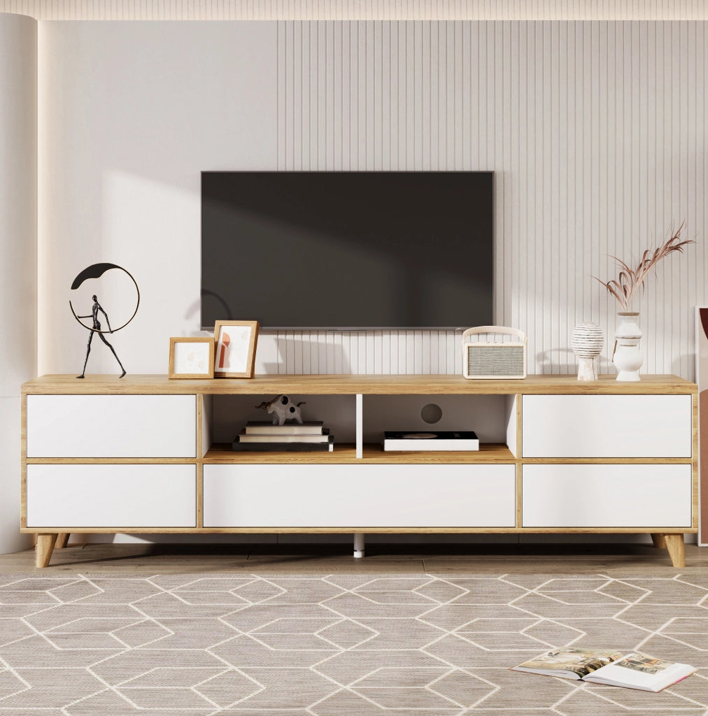 Mobile TV 175 x 37 x 51 cm bianco e effetto legno – 4 ante, 2 vani