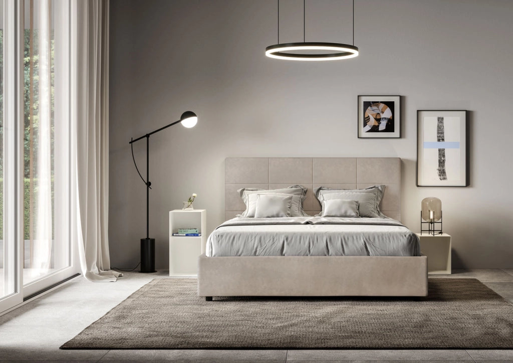 BS COM Letto una piazza e mezza senza rete imbottito 130x200 microfibra sabbia