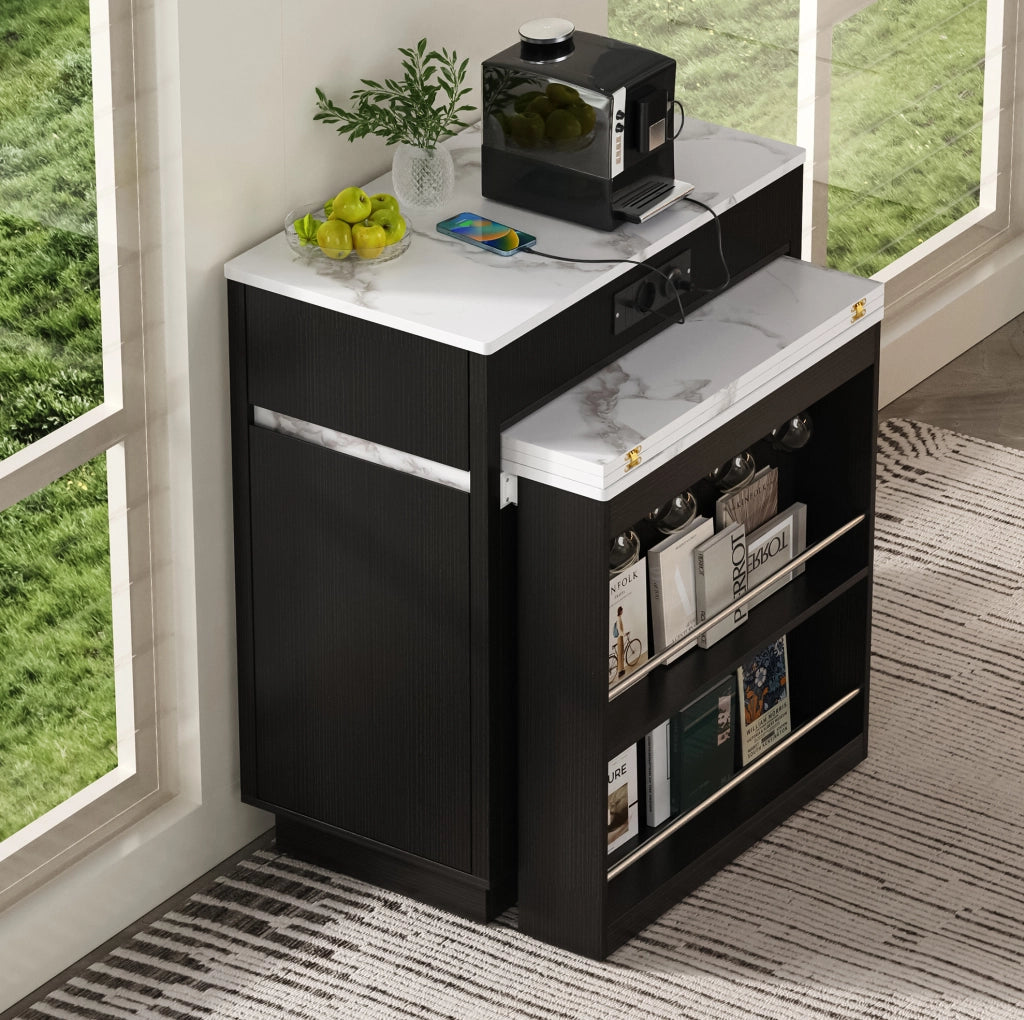 TAVOLO da Cucina Estensibile 58-154x80,5x94 cm Nero MDF con LED e USB/Type-C