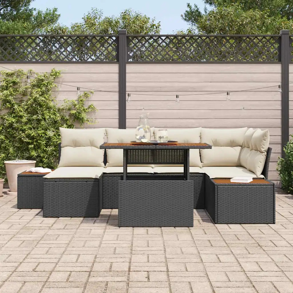 Set Divano da Giardino con archiviazione 7 pcs Nero Poly Rattan