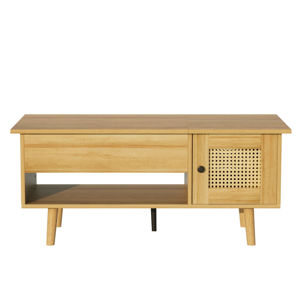 Tavolino da salotto con piano sollevabile 103x50 cm in legno e nero; con vano contenitore