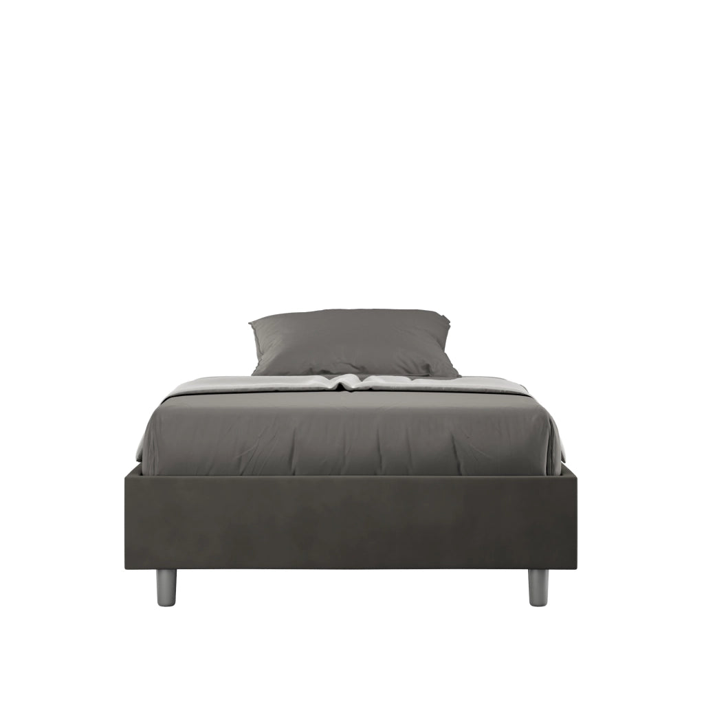 BS COM Letto una piazza e mezza con rete imbottito 110x210 microfibra grigio