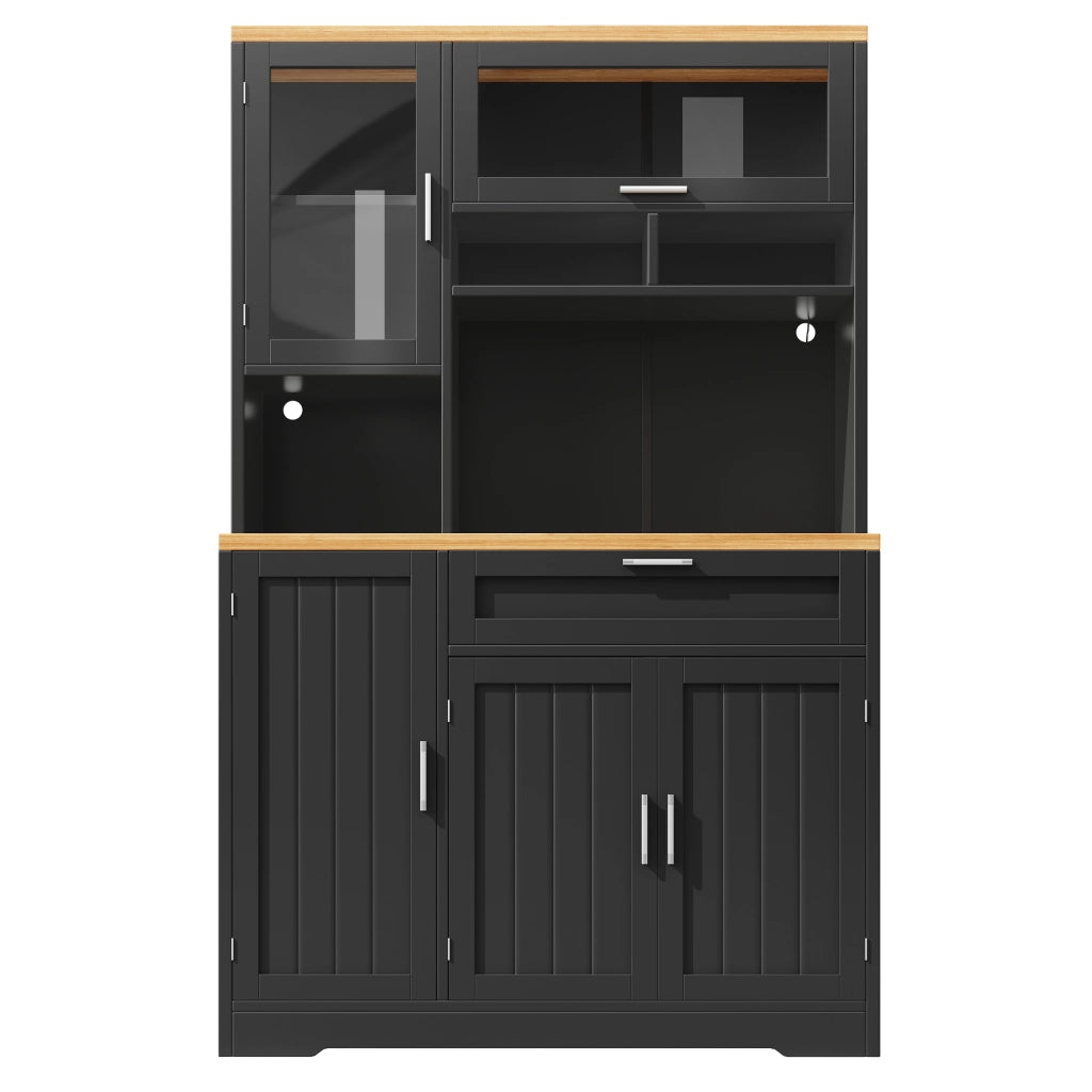 Mobile colonna cucina con LED USB controllabile tramite app; vetrine; 3 ante e cassetto in MDF nero 104 × 40 × 180 cm