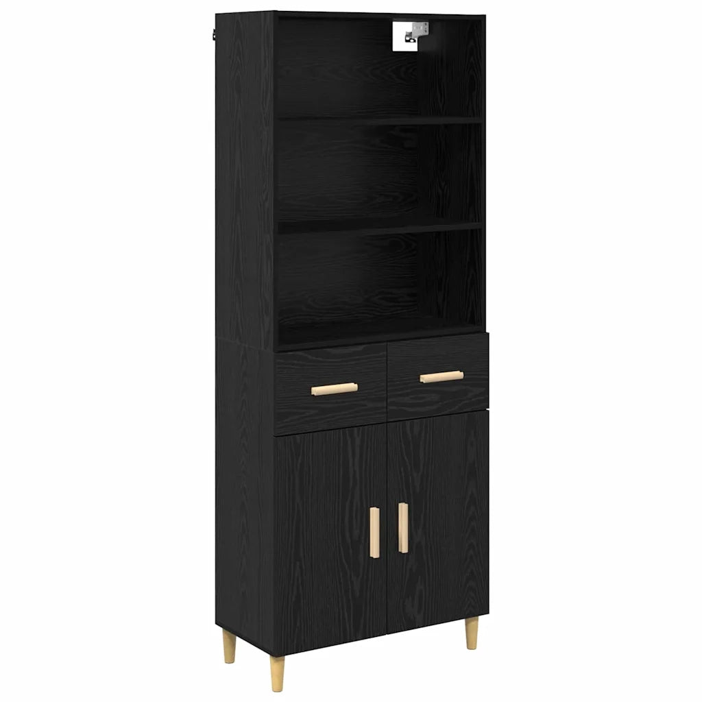Credenza | Madia | Buffet da pranzo | Armadio da pranzo Rovere Nero 69,5 x 32,5 x 180 cm Legno multistrato