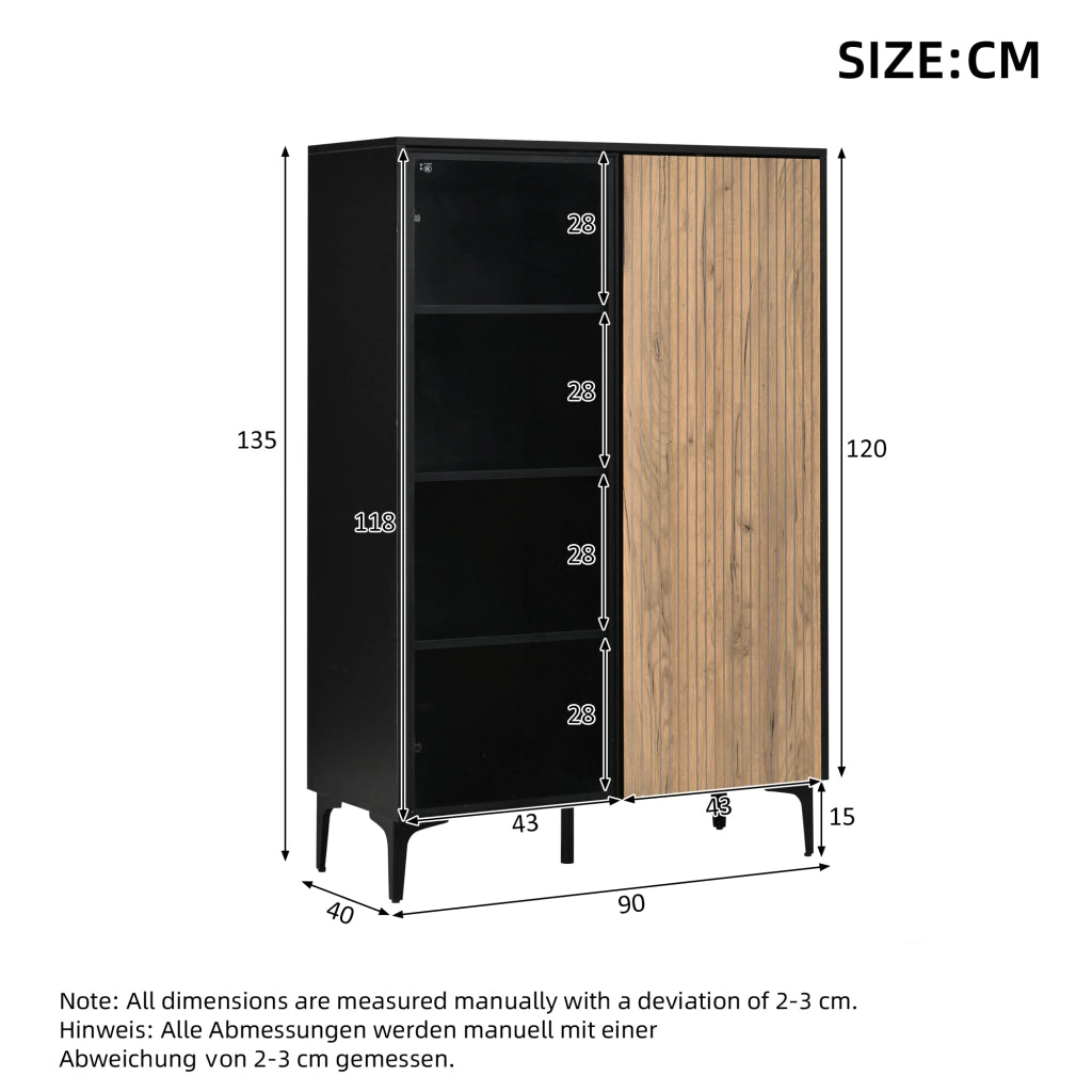 VETRINA 90x40x135 cm MDF Nero/Legno con LED Bluetooth
