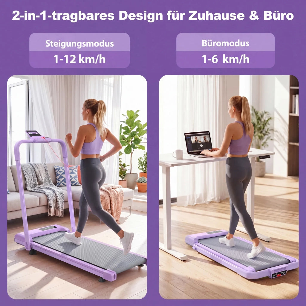 Tapis Roulant da Scrivania Compatto 2-in-1 per Camminare, Correre e Jogging, Portatile con Inclinazione, Capacità di Carico 120 kg