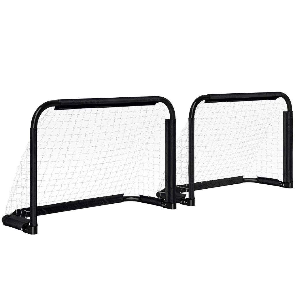 Set da 2 porte da calcio pieghevoli con telaio in metallo, 90x36x60 cm, nere, per bambini e adulti, giardino