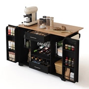 Carrello da cucina con piano pieghevole in MDF, 138 x 70 x 92 cm, nero e legno naturale