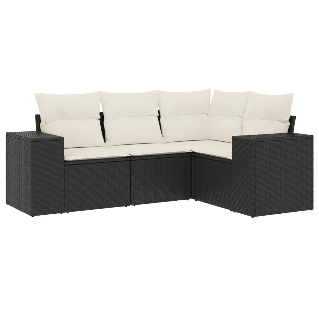 Salotto da Giardino-Set Divani da Giardino 4 pz con Cuscini Nero in Polyrattan 421256