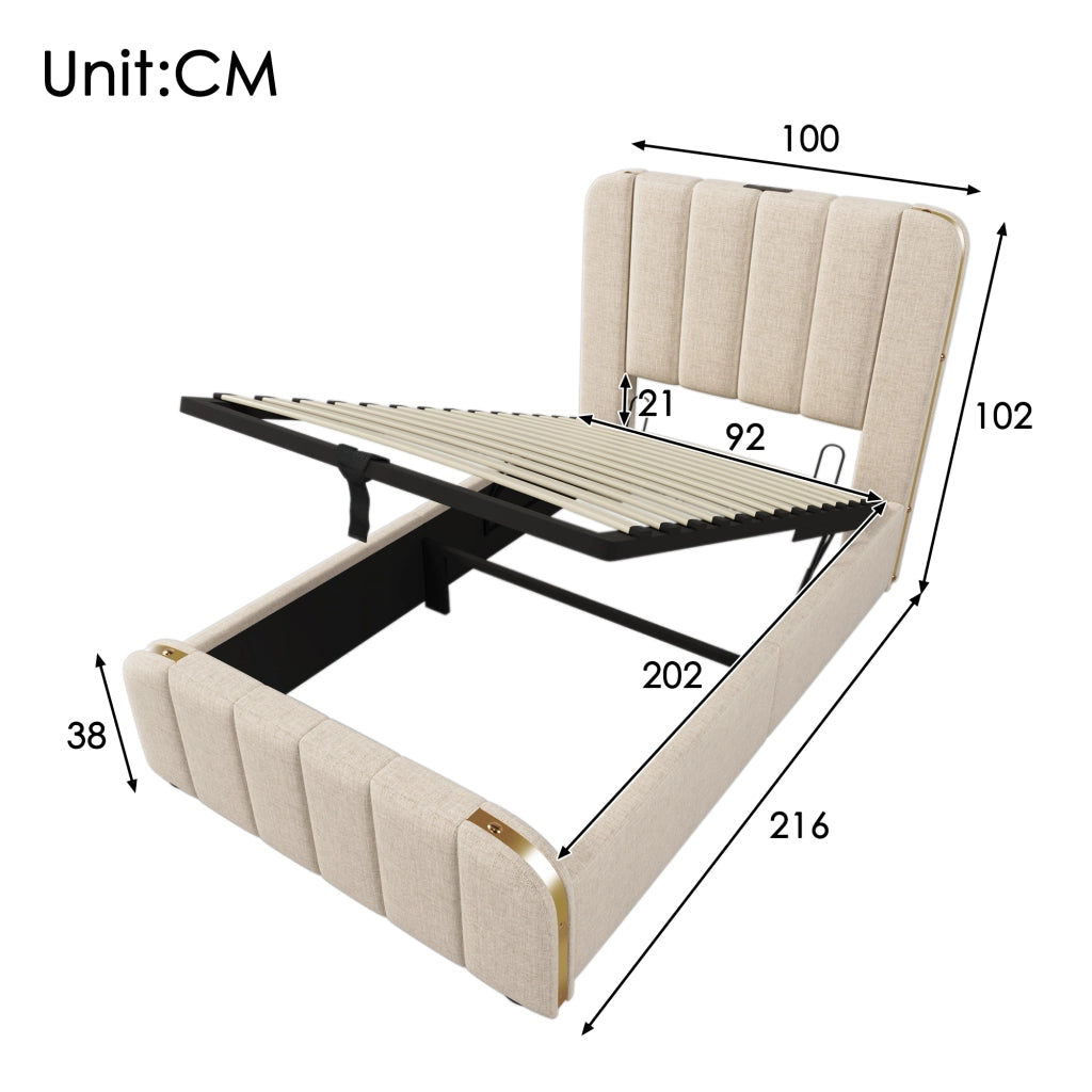 Letto singolo imbottito 90x200 cm beige