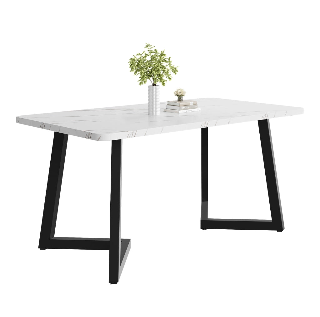 Tavolo da pranzo rettangolare 117x68 cm con piano effetto marmo e gambe in ferro nero