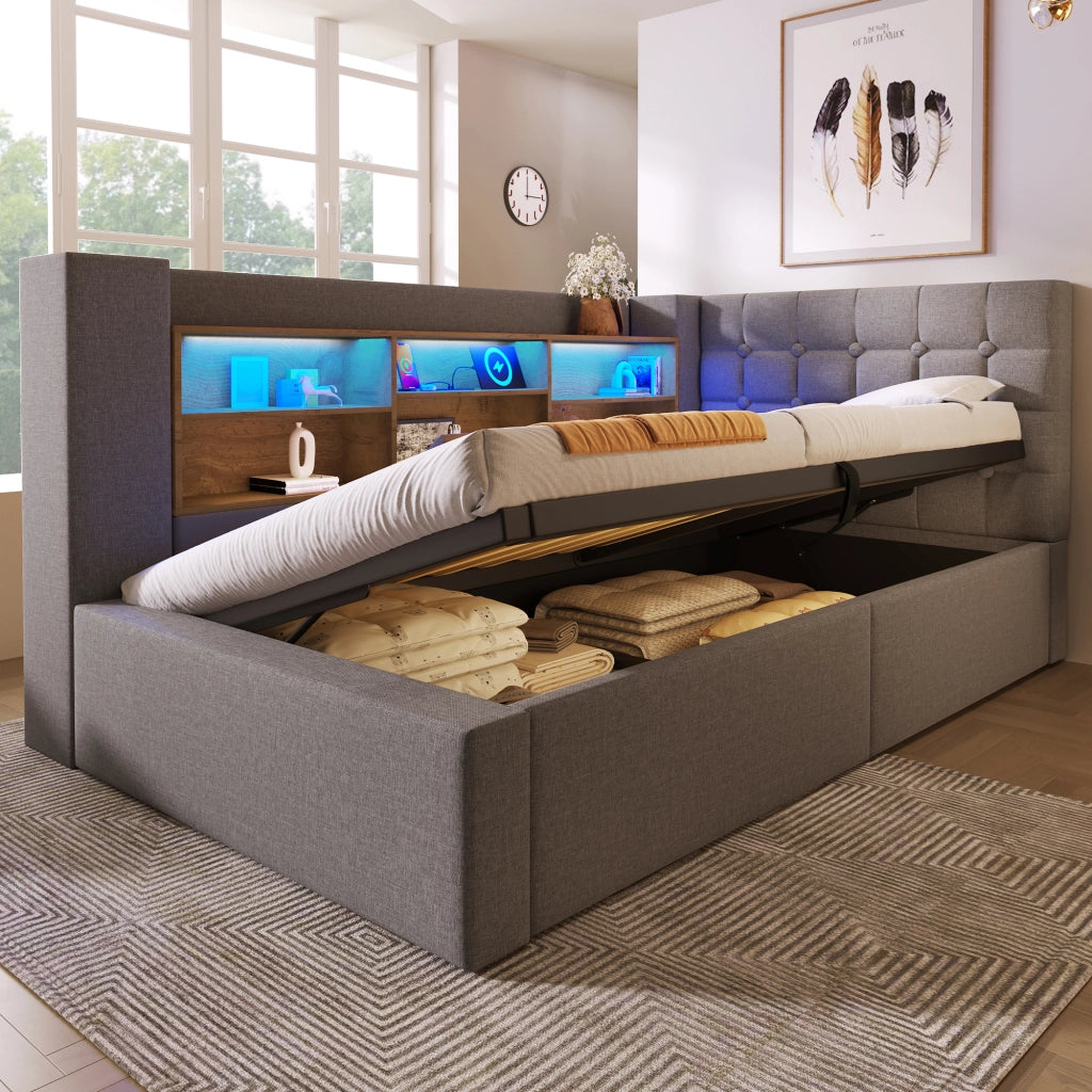 letto imbottito lino grigio 90x200 cm
