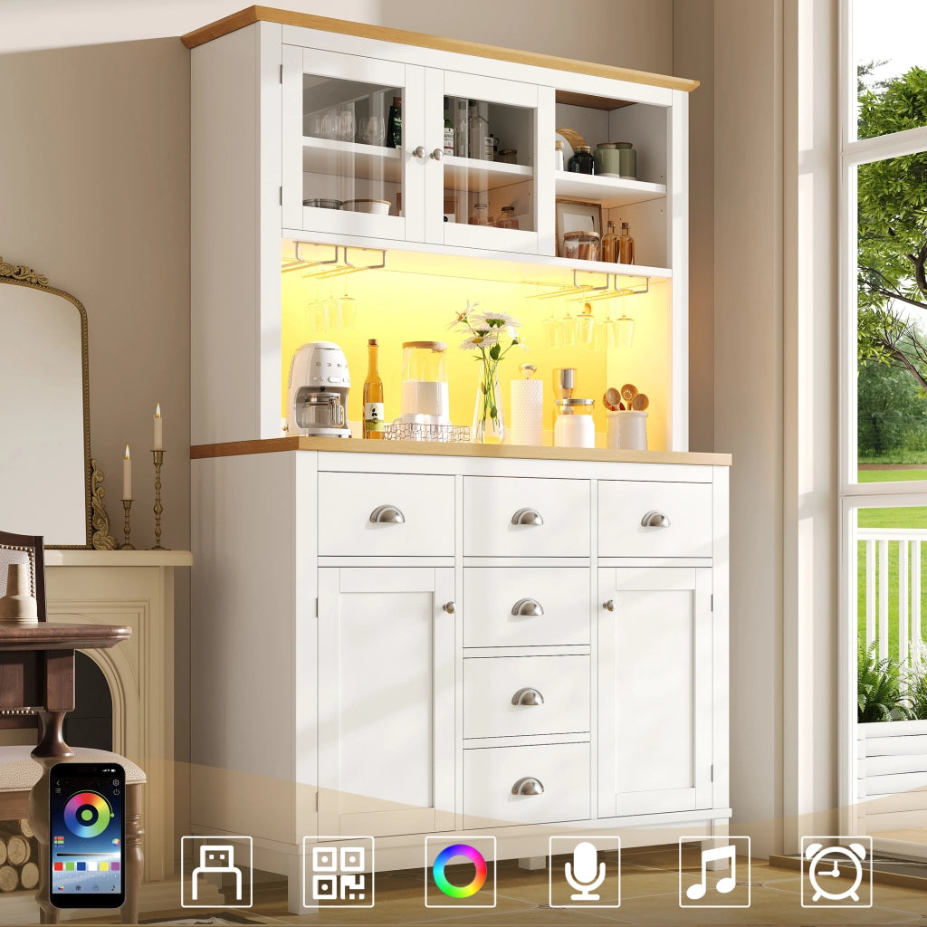 Credenza 104 × 40 × 180 cm con LED controllabile tramite app e ripiani interni mobile contenitore in MDF bianco