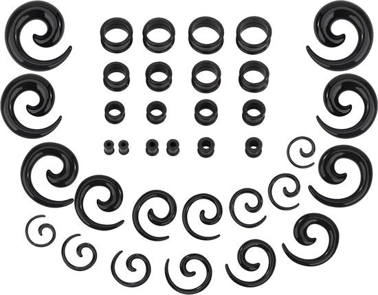 Kit di allargamento orecchie Premium - 36 pezzi neri in silicone