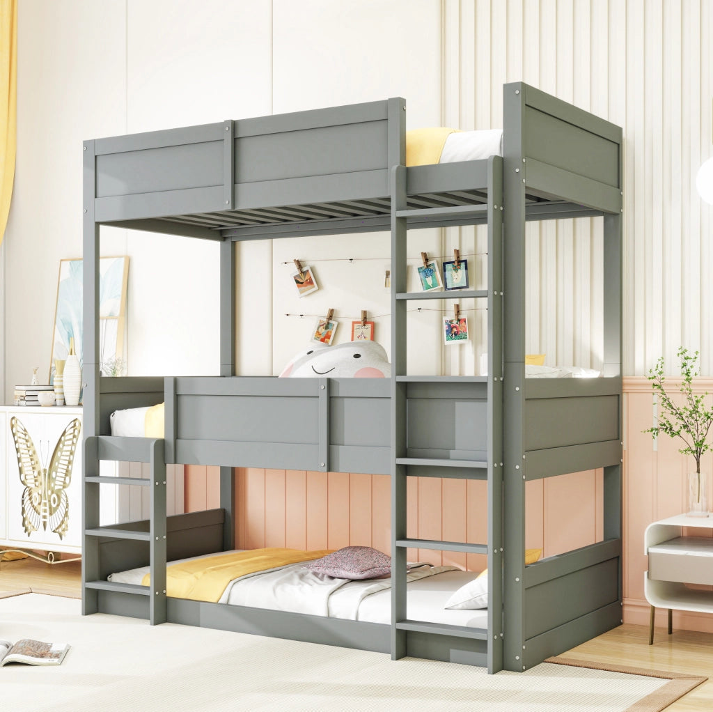 Letto triplo modulare per bambini 90x200 cm in legno; grigio