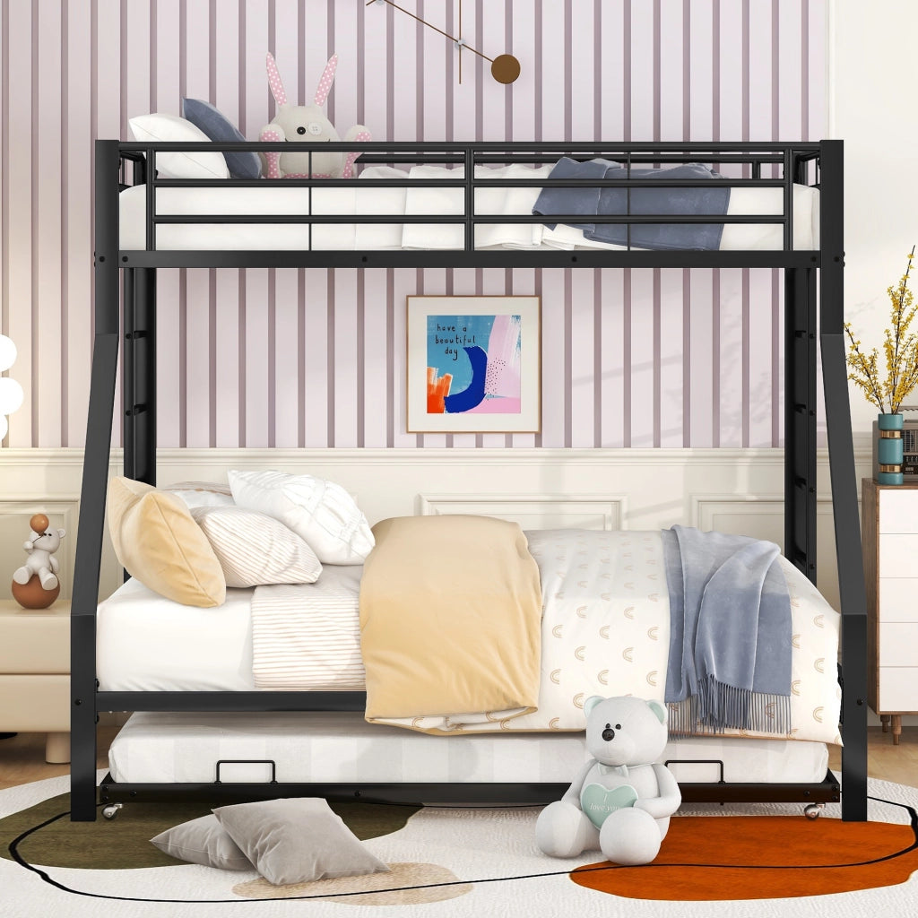Letto a castello in metallo 90 (140) x 200 cm con letto estraibile e scala su entrambi i lati, per bambini e adulti - Nero