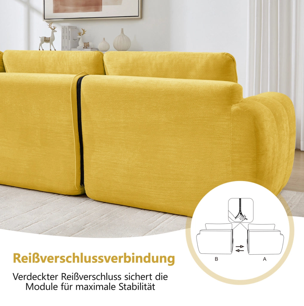 DIVANO Modulare a U 264x160 cm in Chenille Giallo