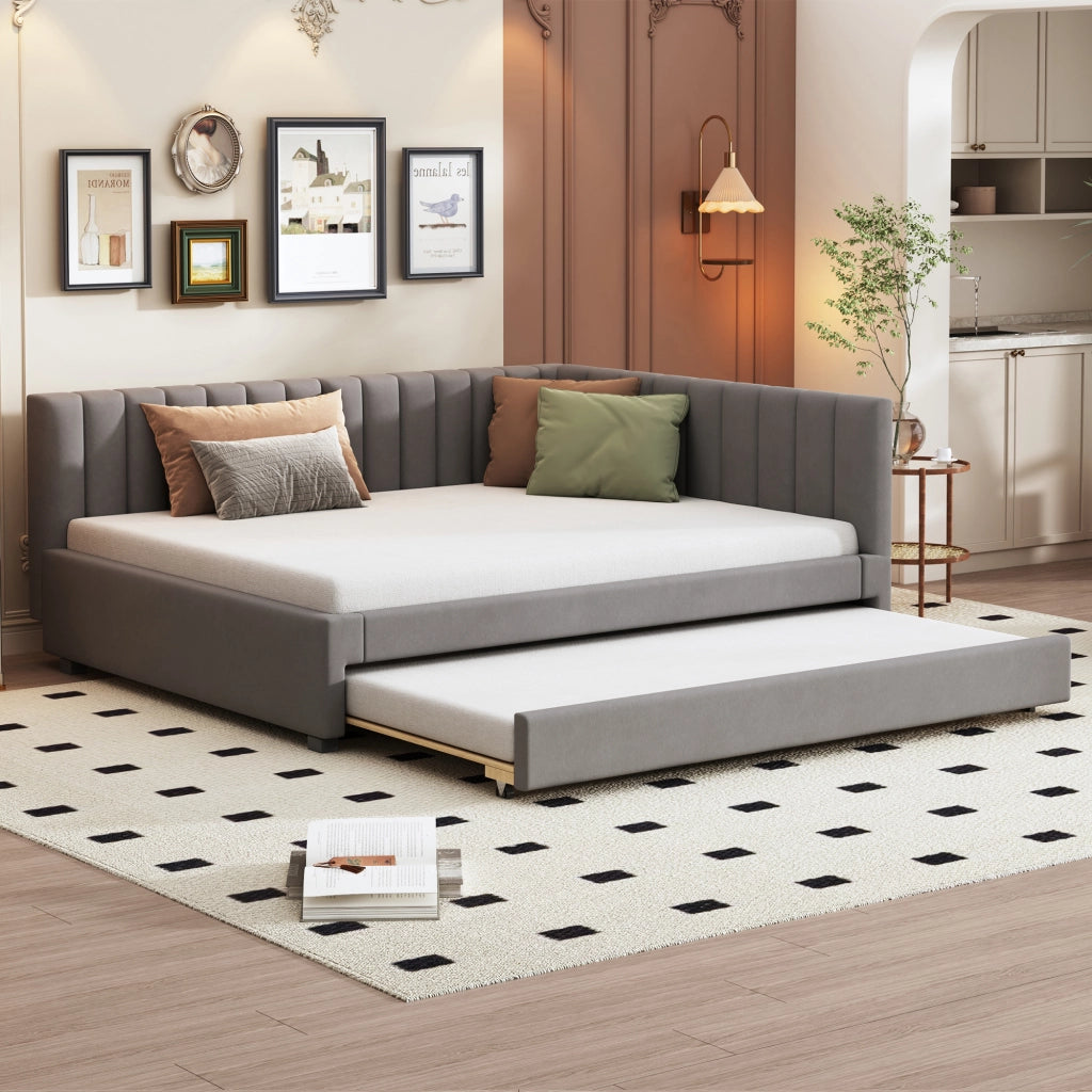 Divano letto 140 × 200 cm con letto estraibile 90 × 190 cm imbottito in velluto grigio con rete a doghe