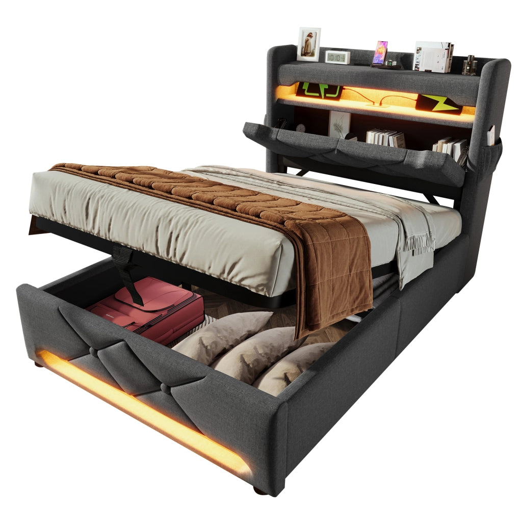 letto imbottito lino grigio 90 x 200 cm