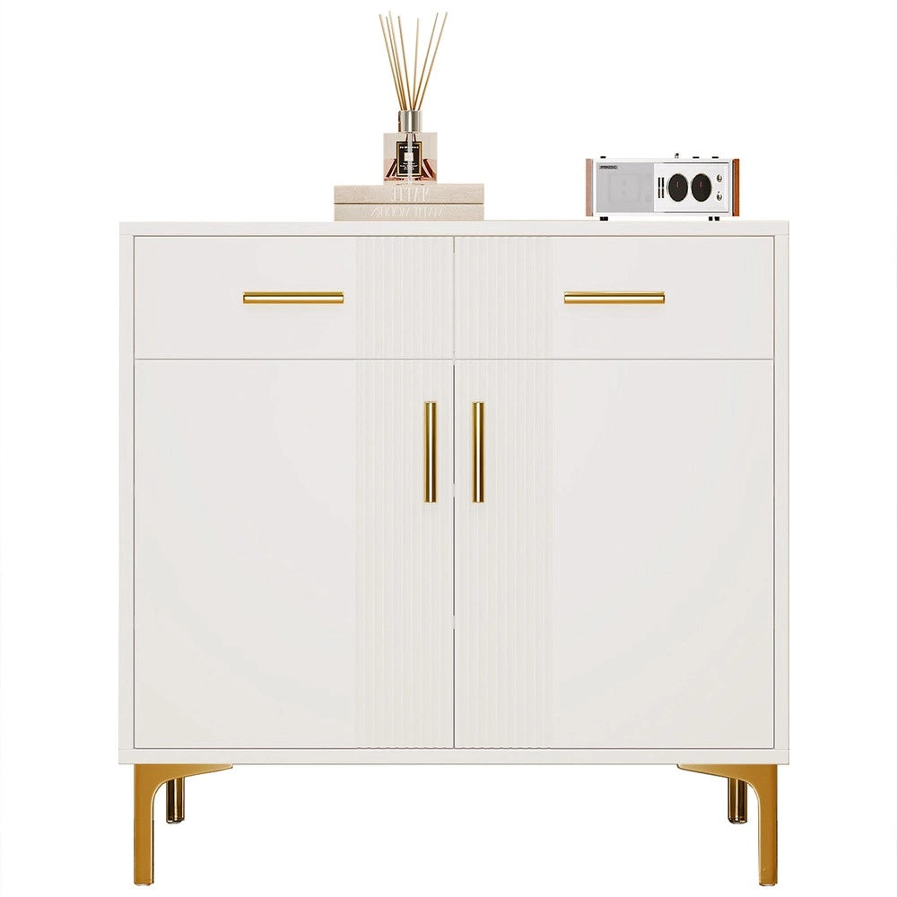 Cassettiera con Ante e Cassetti ¨C MINIMAL ¨C Bianco/Nero, Metallo, 80x35x79.5 cm