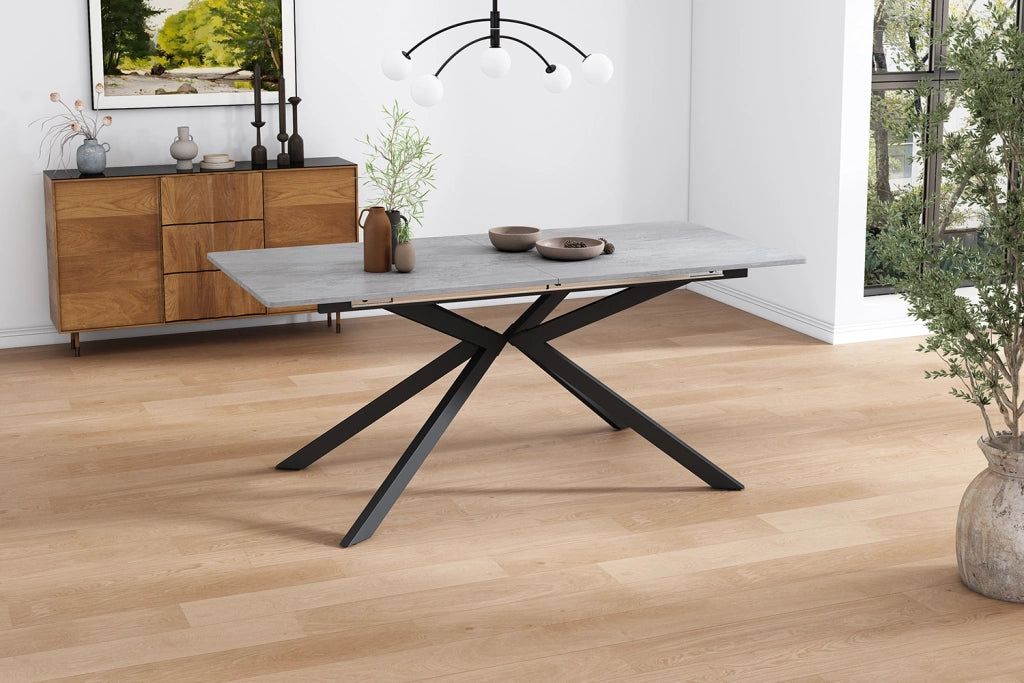 Tavolo allungabile rettangolare con piano in MDF e gambe incrociate in metallo nero e grigio 180 × 70 × 75.5 cm