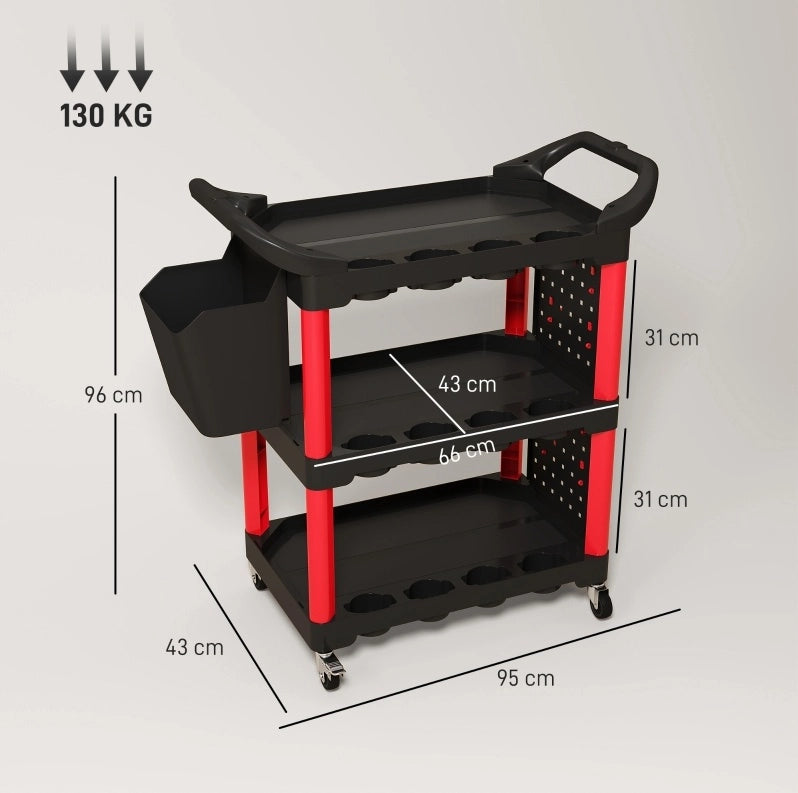Carrello portautensili 95x43x96 cm in polipropilene nero e rosso con vano, per garage