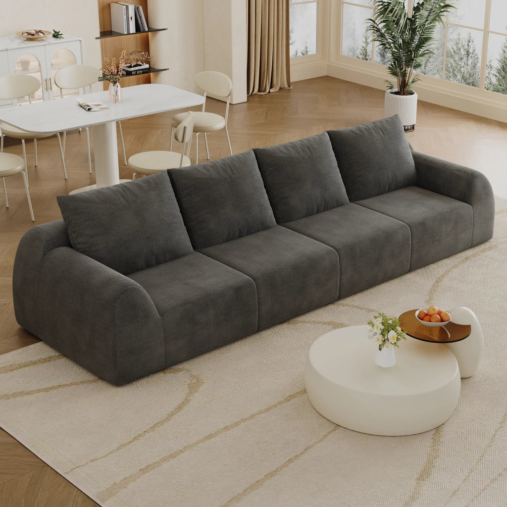 Divano dritto con schiuma elastica, senza attrezzi, in tessuto ciniglia grigio scuro 324×95×85 cm