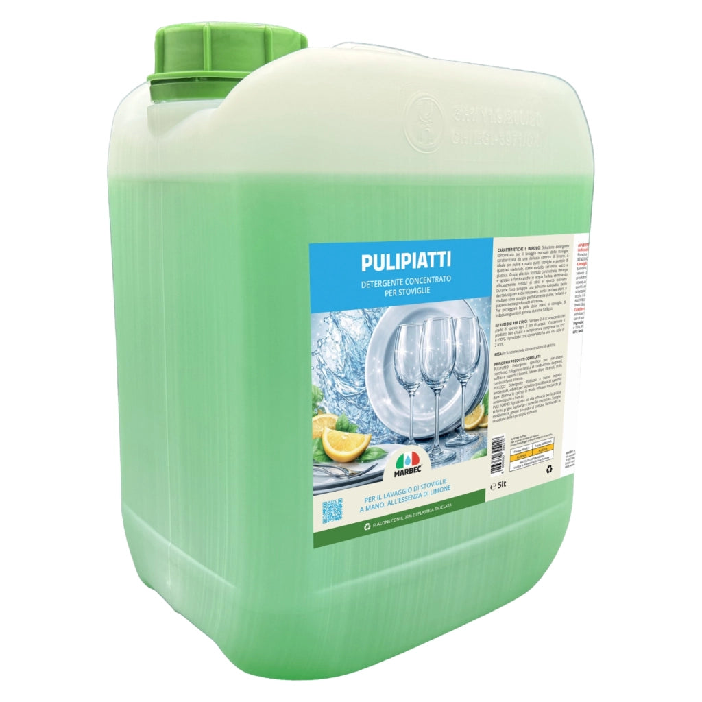 Detergente Piatti Concentrato, Sgrassa a Freddo, Risciacquo Rapido, Profumo Limone Marbec PULIPIATTI - 5LT