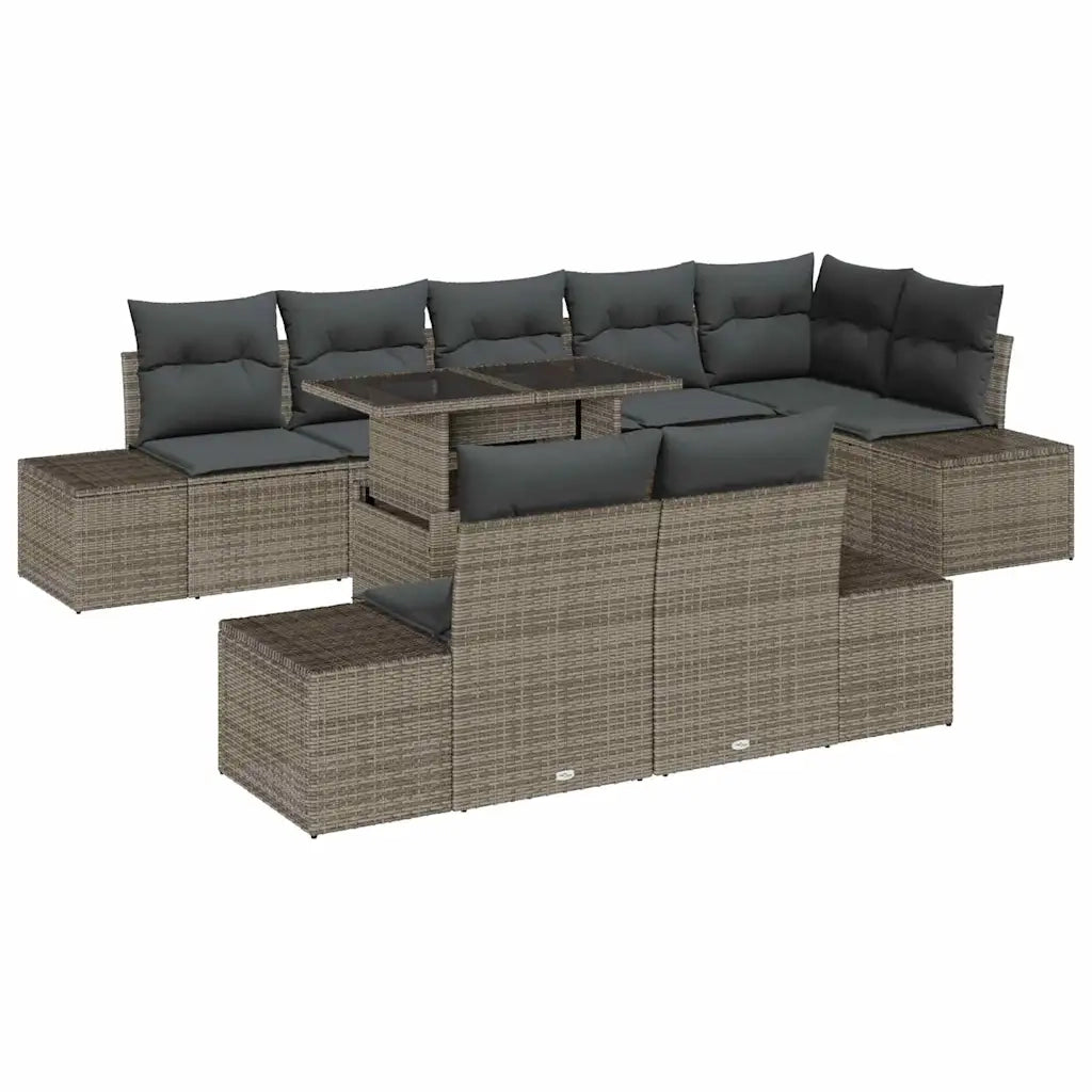 Set Divano da Giardino con cuscino 9 pcs Grigio polyrattan