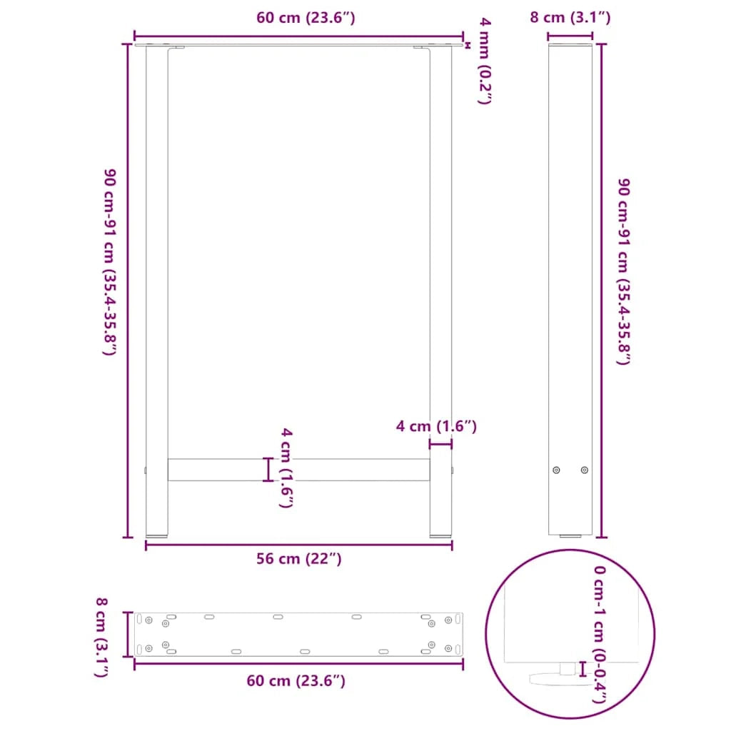 Set di 2 gambe quadrate regolabili per tavolo da bar 60 x 90 cm design moderno acciaio nero 02_0057572