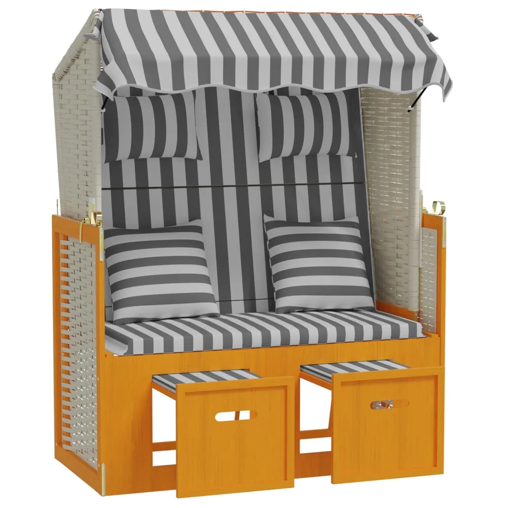 Strandkorb con Cuscini Polyrattan Legno Massello Bianco Grigio 318663