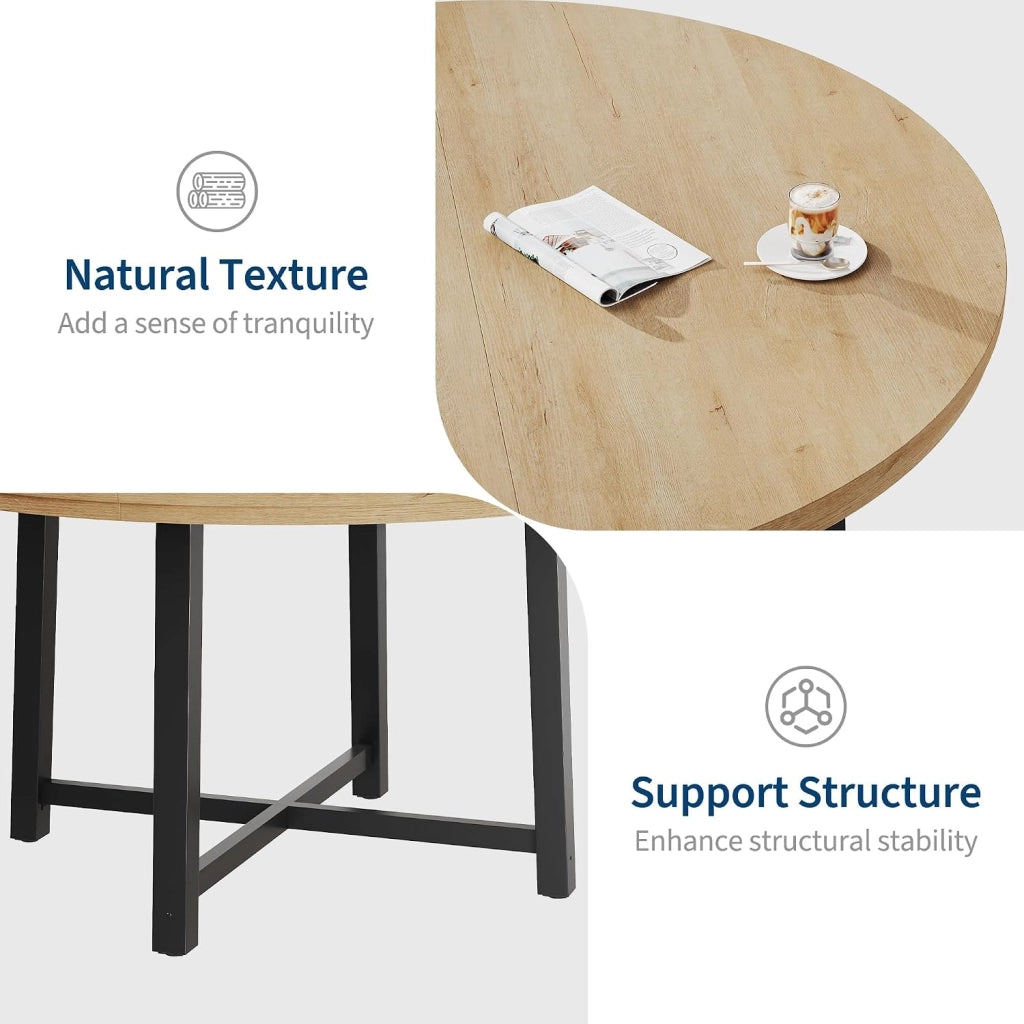 Tavolo da Pranzo Rotondo 120 cm per 4-6 Persone Piano Rovere Naturale e Gambe Metallo
