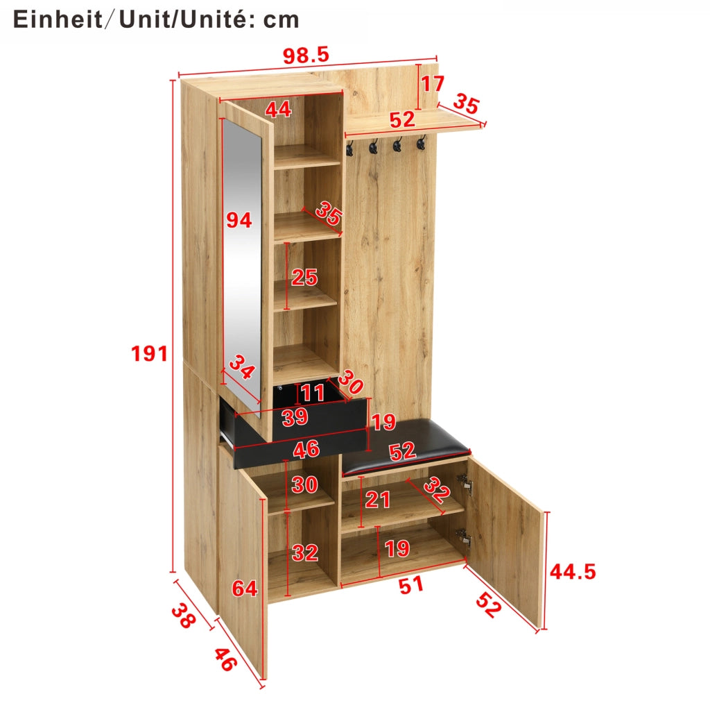 Set guardaroba da ingresso nero e legno con specchio