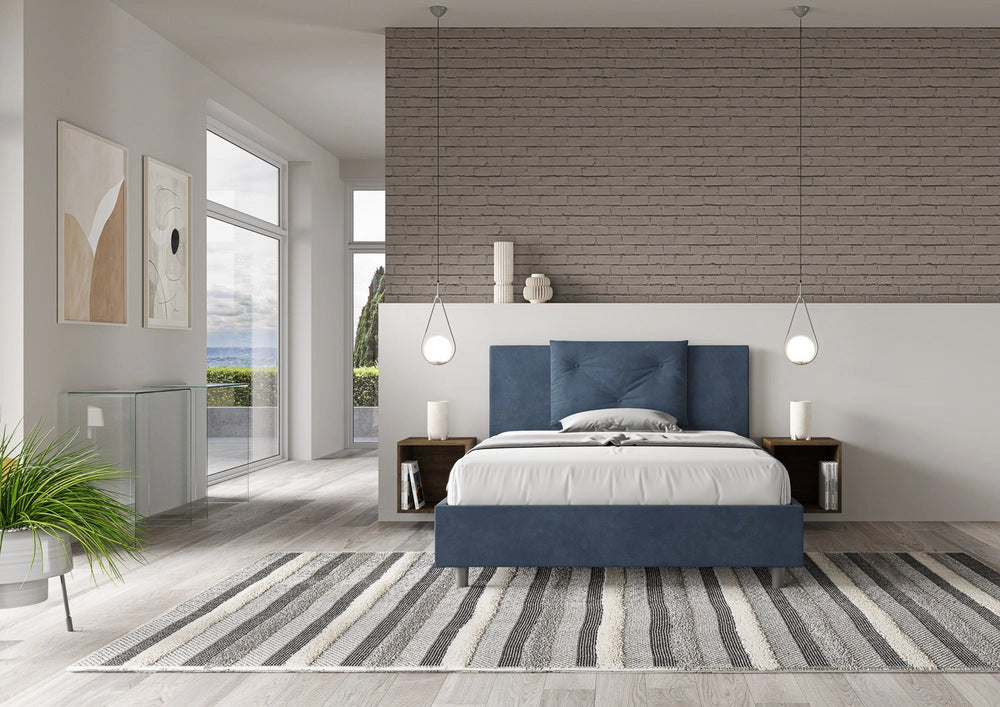 Letto Matrimoniale Large 170x190 cm con Rete e Contenitore Appia Blu