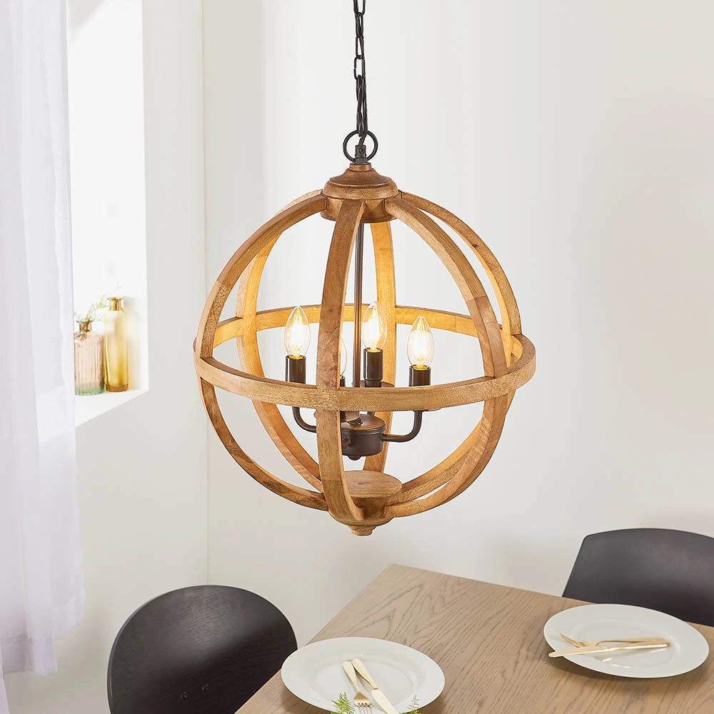 Lampada a sospensione TOBA legno mango sfera 4xE14 Endon