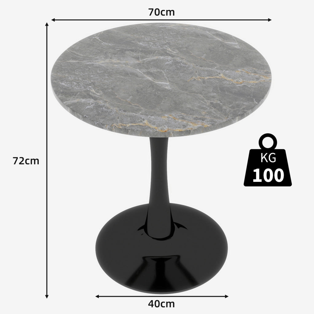 Tavolino rotondo in marmo artificiale nero e grigio dal design moderno