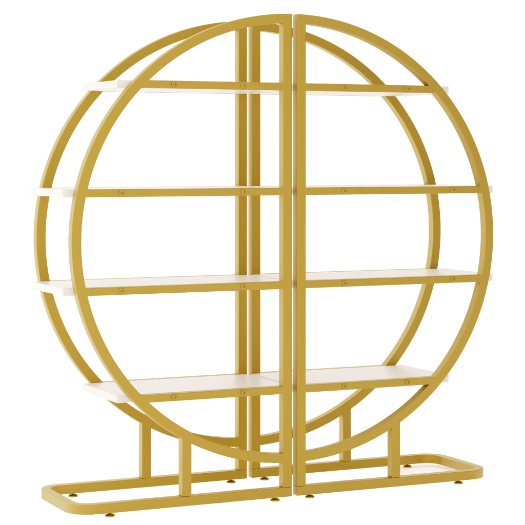Libreria modulare aperta a 2 elementi con 4 ripiani per soggiorno e cucina, in MDF e metallo, oro e bianco, 120 × 30 × 130 cm