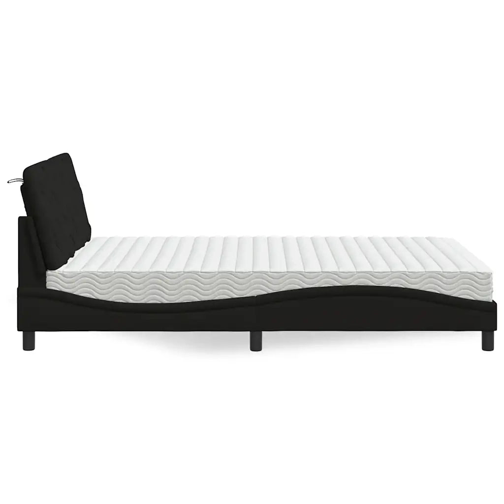 Letto con Materasso Nero 140x200 cm in Tessuto