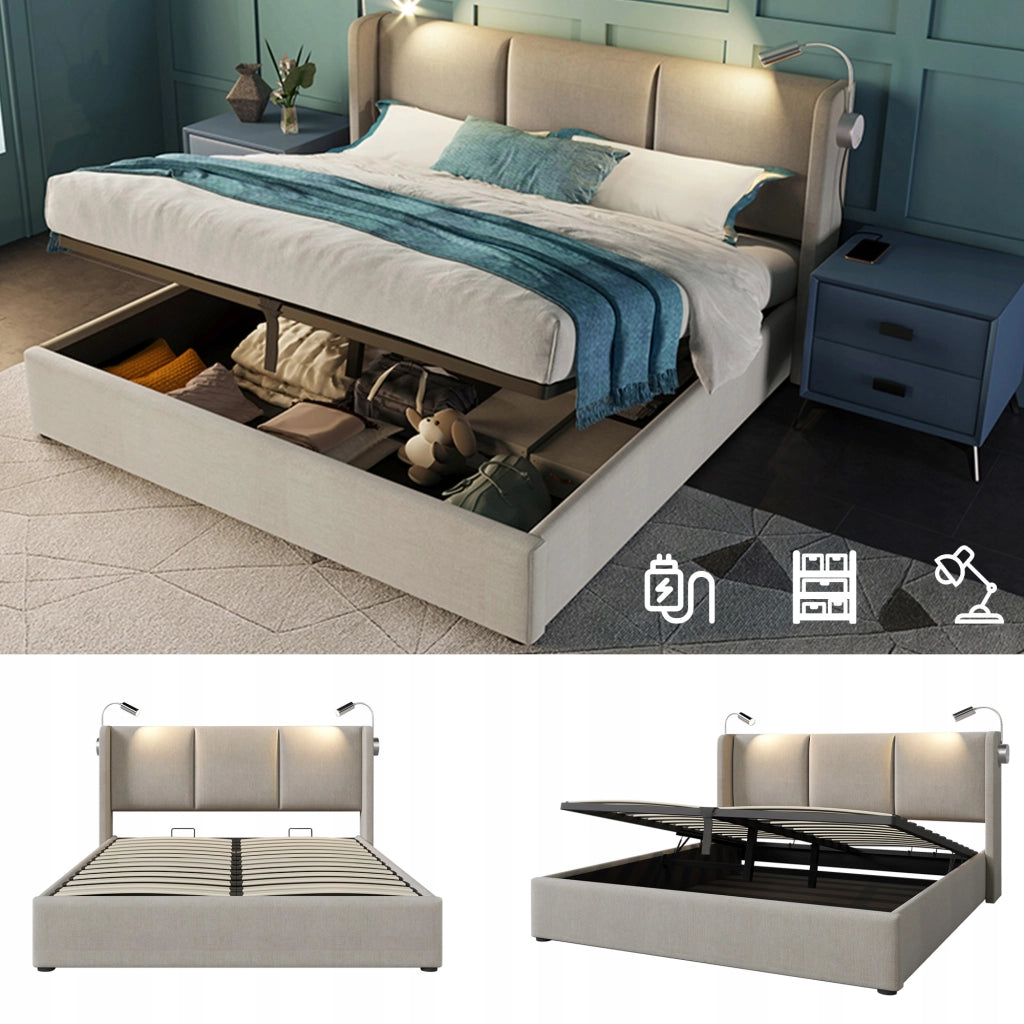 Letto imbottito con contenitore e illuminazione - Xylo - 140x200