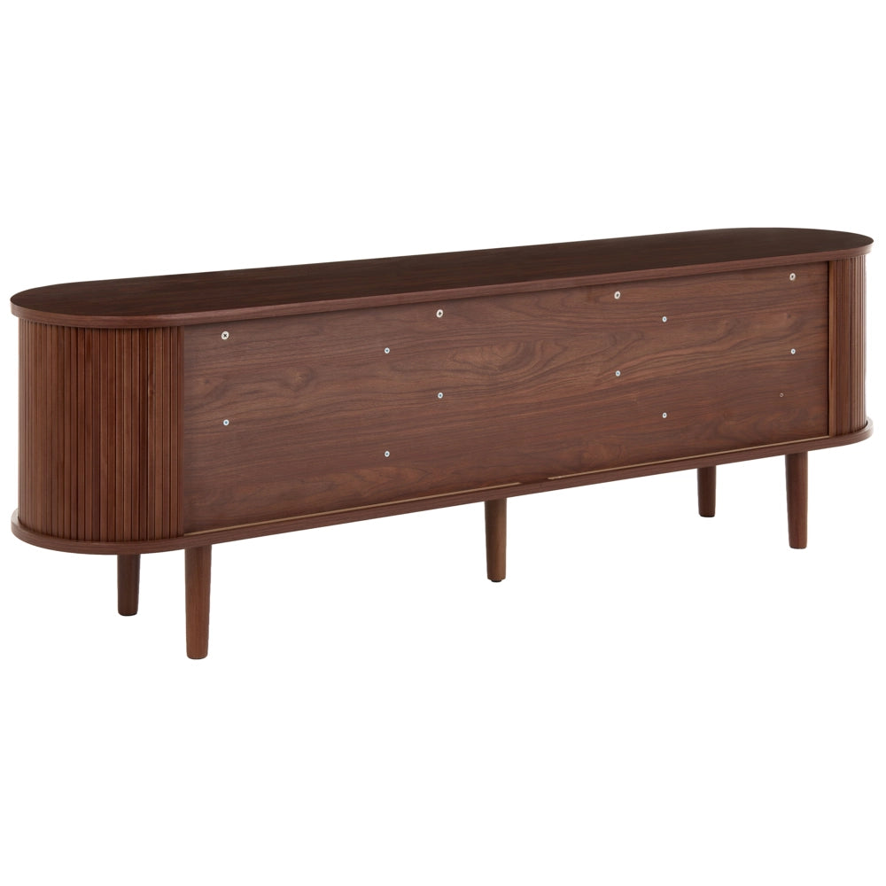 Mobile TV con Design Scanalato, Struttura in Legno Mdf/Truciolare, Gambe in Legno di Pino, Foro Passacavi, Marrone Scuro