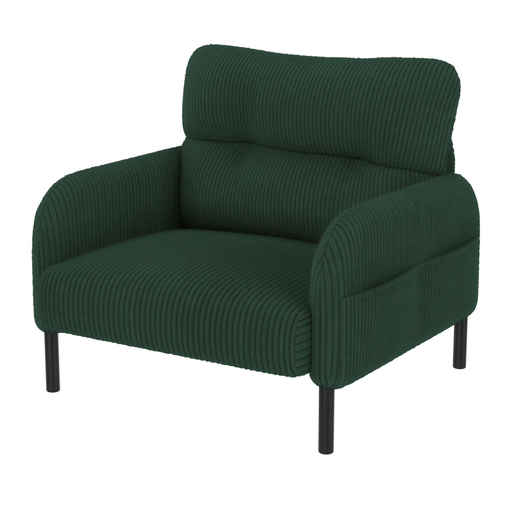 Poltrona in velluto a coste verde smeraldo con tasca laterale