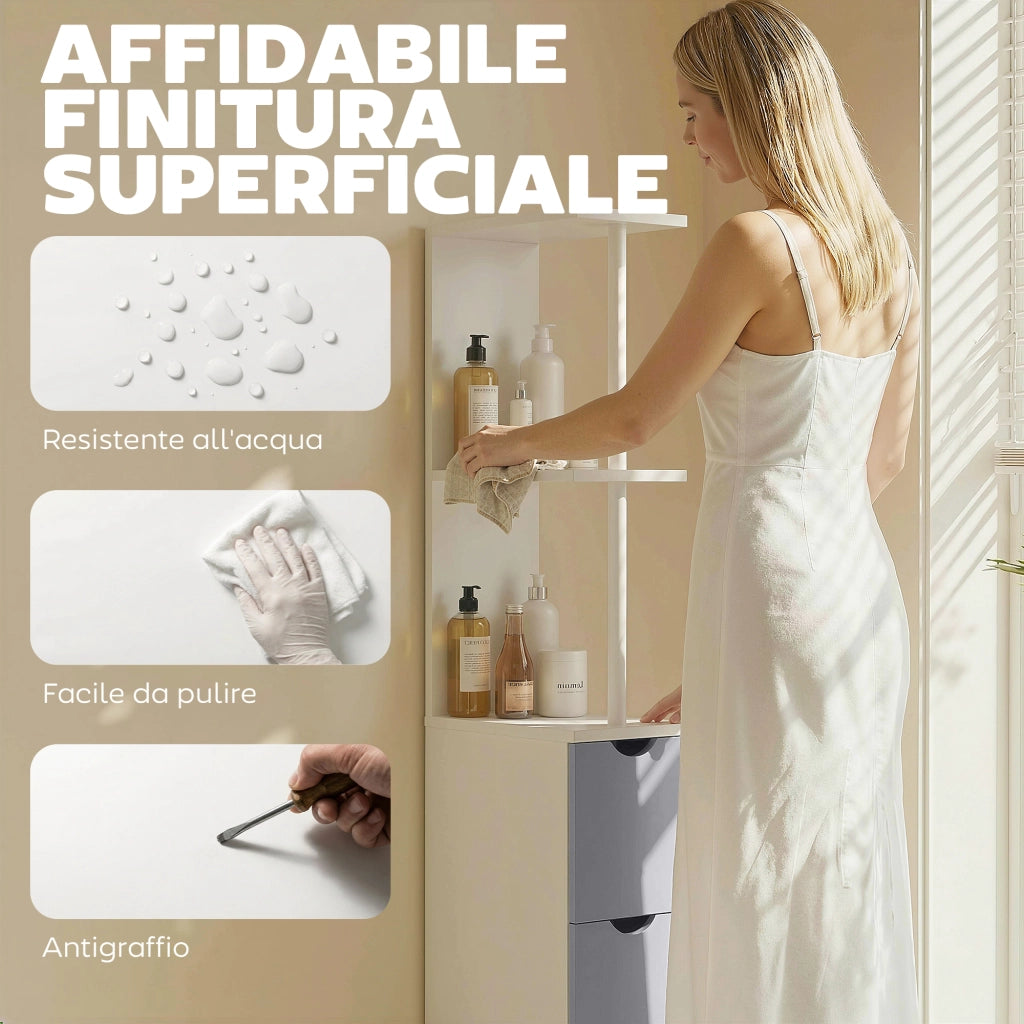 Colonna bagno salvaspazio ¨C Xylo ¨C legno grigio con ripiani cassetti ante 15x33x136.8cm
