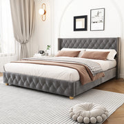 Letto imbottito 160 ¡Á 200 cm con rete a doghe e testiera capitonn¨¦ in lino beige con gambe in legno