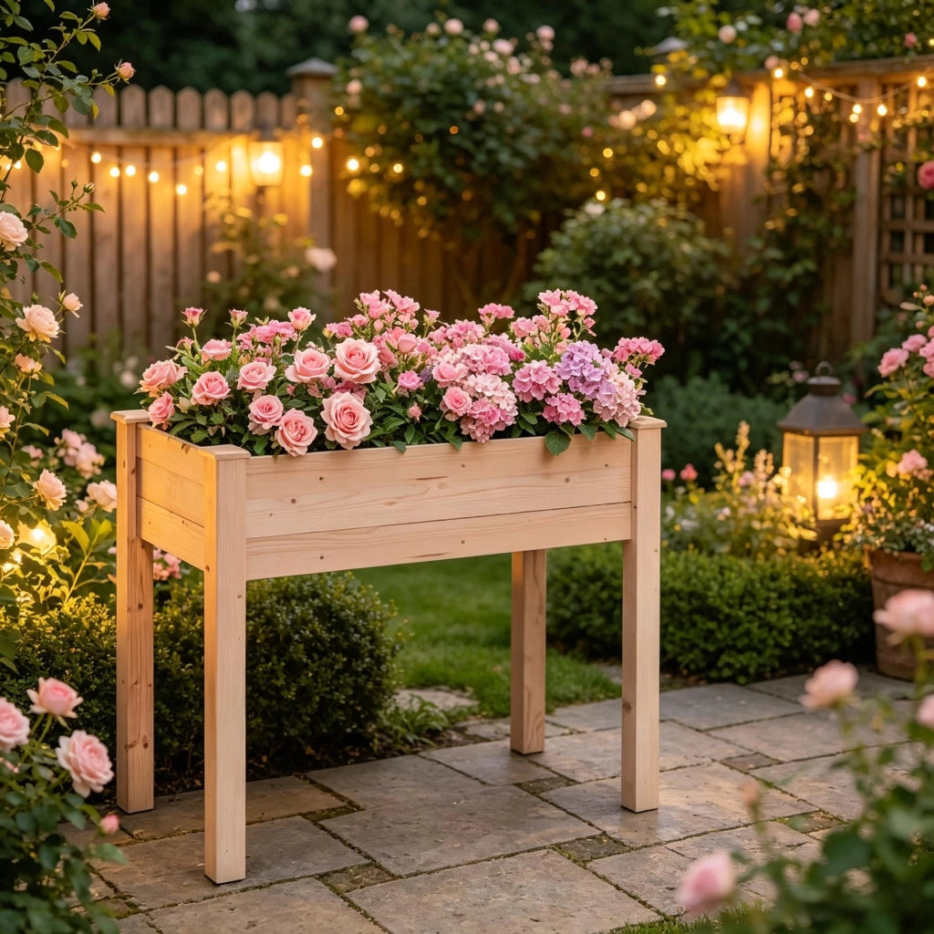 Fioriera rialzata in legno di abete con fodera in tessuto non tessuto e 4 fori di drenaggio 86 × 46 × 76 cm